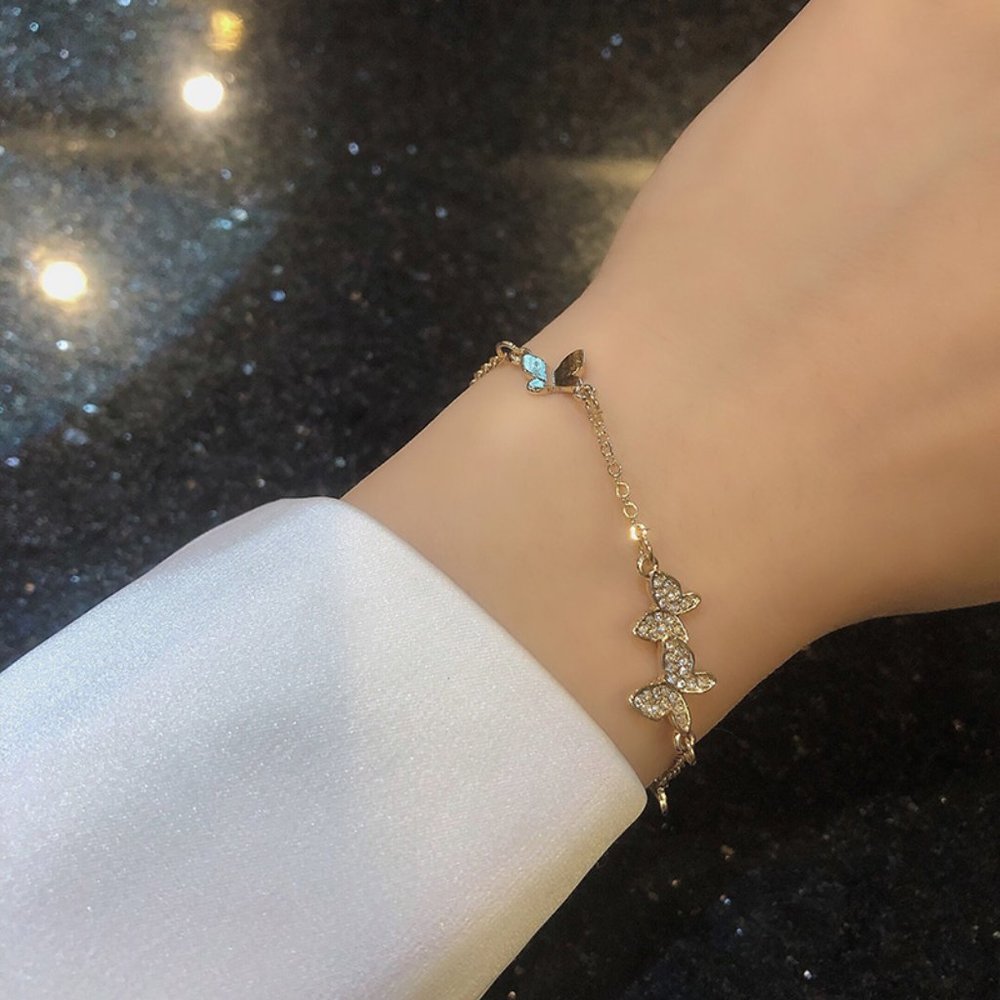 Golden Rhinestone Butterfly Bracelets - Picture 9 of 12
